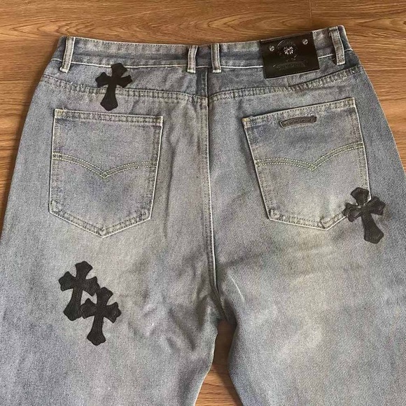 Chrome Hearts Cross Leather Embroidered Logo Jeans - Picture 6 of 9